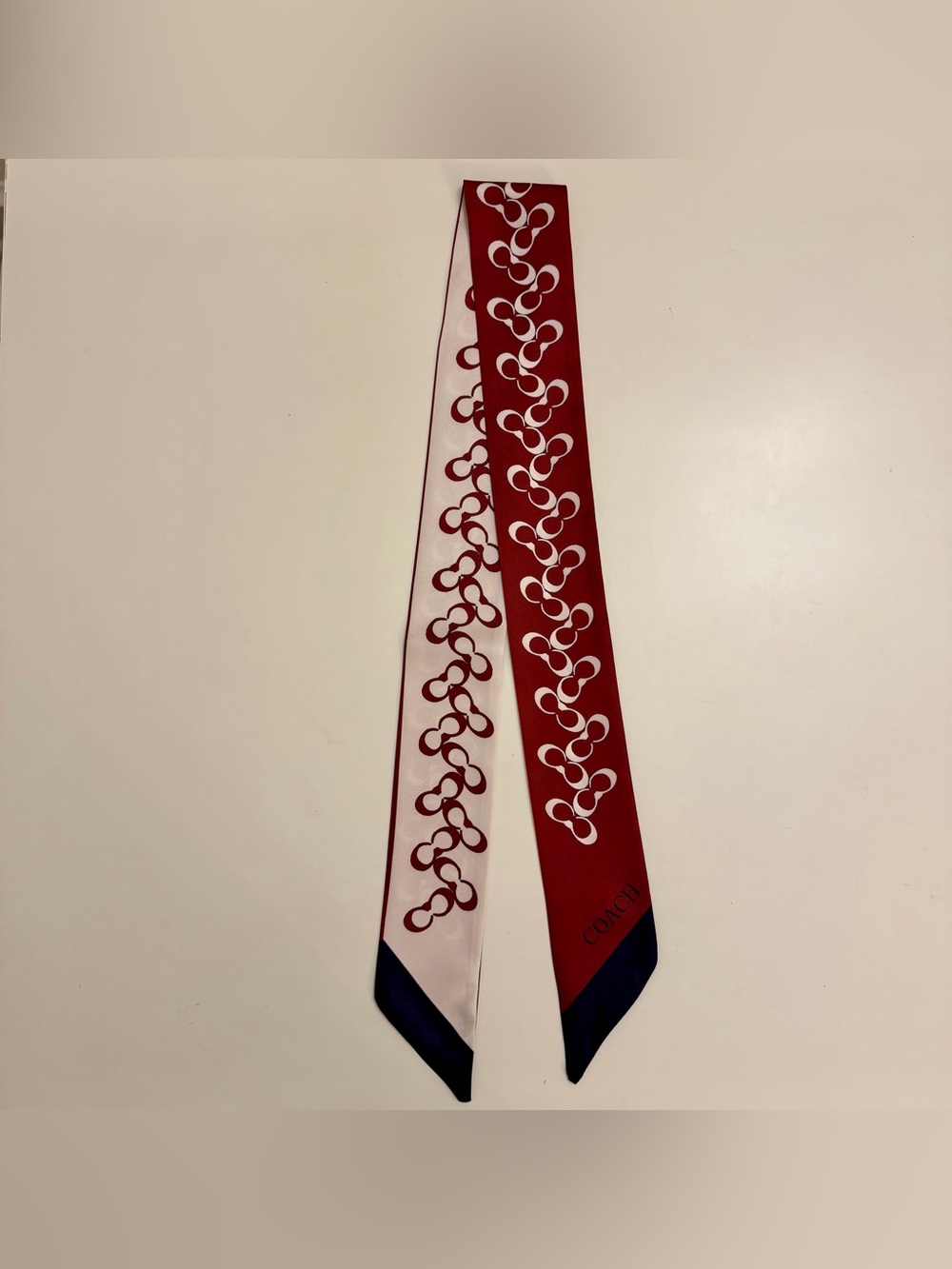 Coach Signature Logo Silk Twilly Scarf - Deep Red & Cream - NWOT - Picture 3 of 5